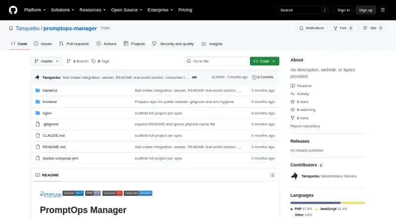 The PromptOps Manager homepage