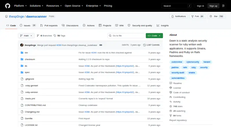 The Dawnscanner homepage