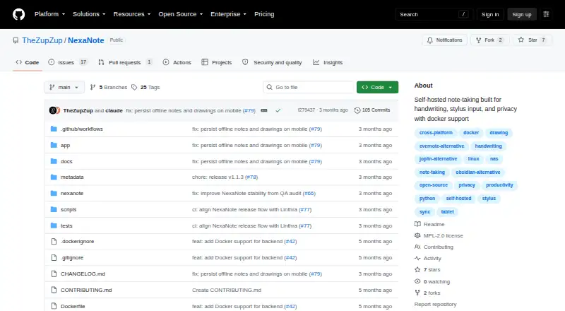 The NexaNote homepage