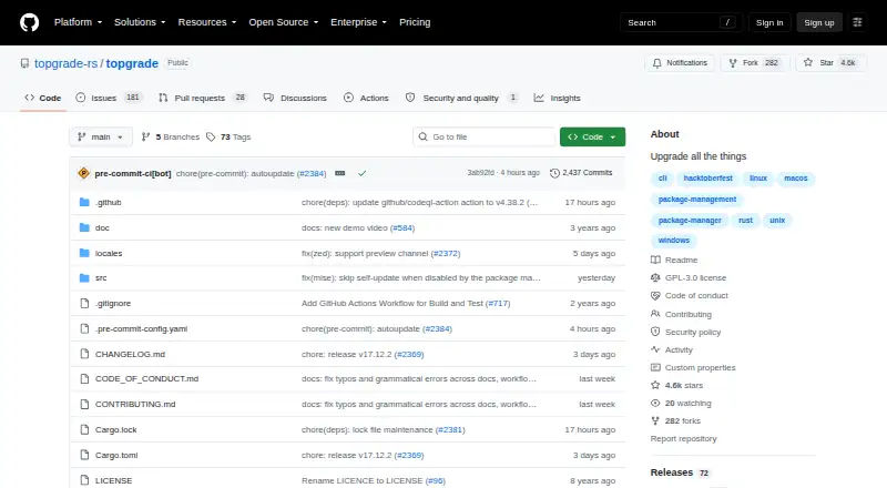 The Topgrade homepage