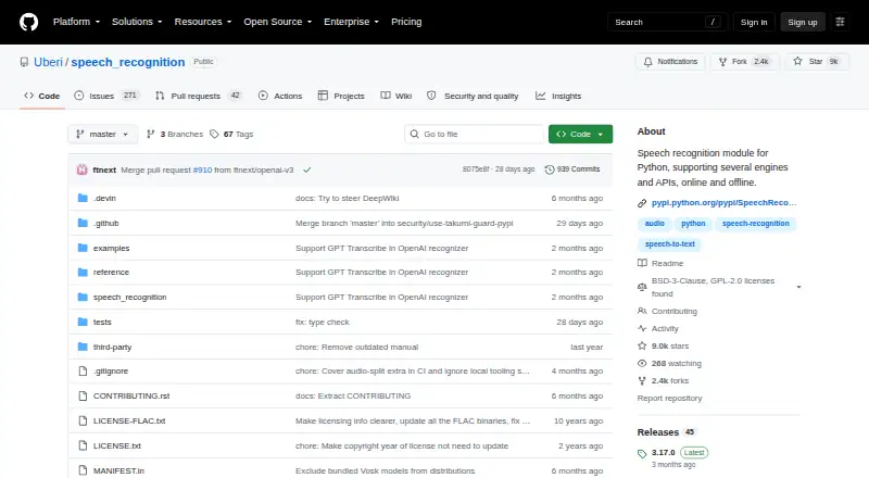 The SpeechRecognition homepage