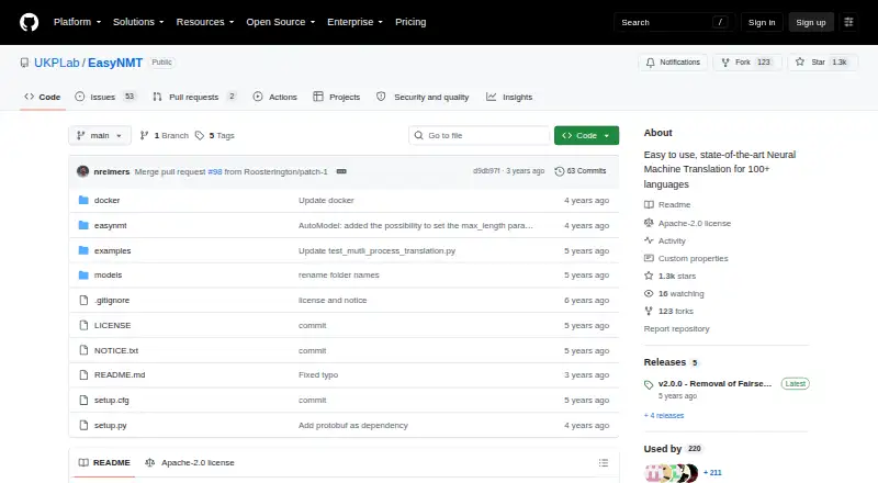 The EasyNMT homepage