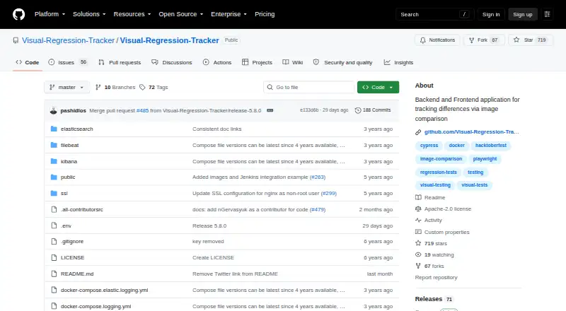 The Visual Regression Tracker homepage
