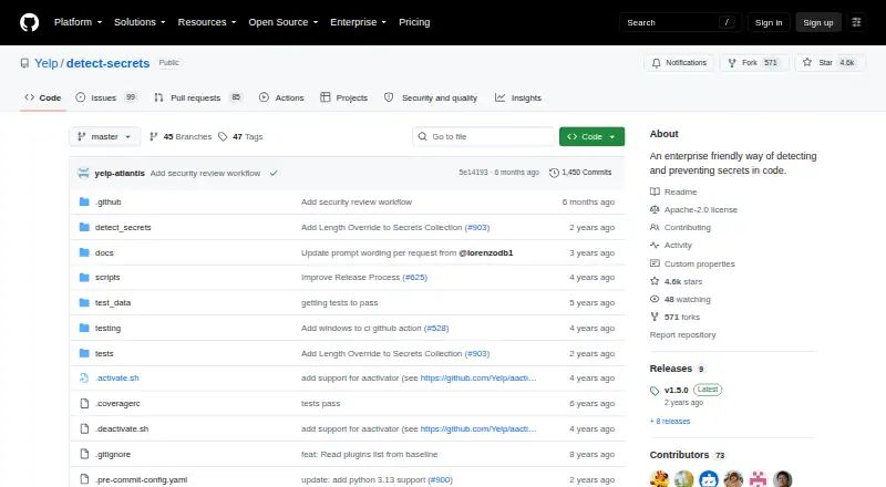 The detect-secrets homepage