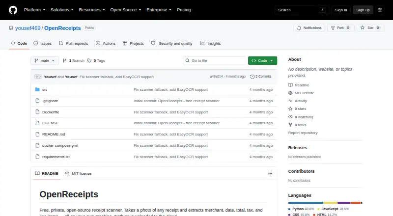 The OpenReceipts homepage