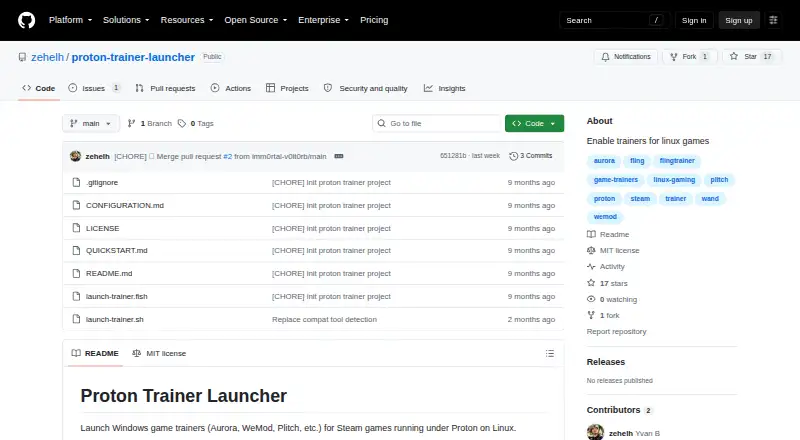 The Proton Trainer Launcher homepage