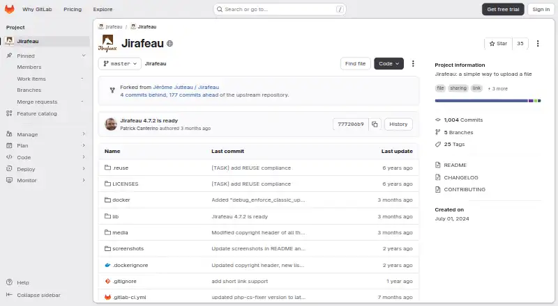 The Jirafeau homepage