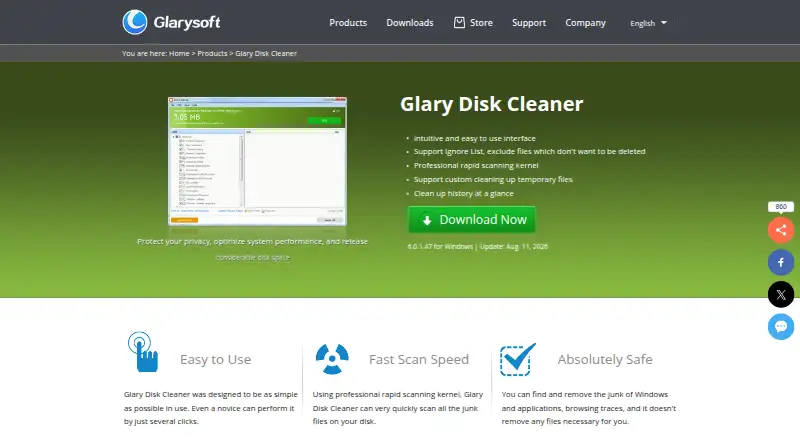 The Glary Disk Cleaner homepage