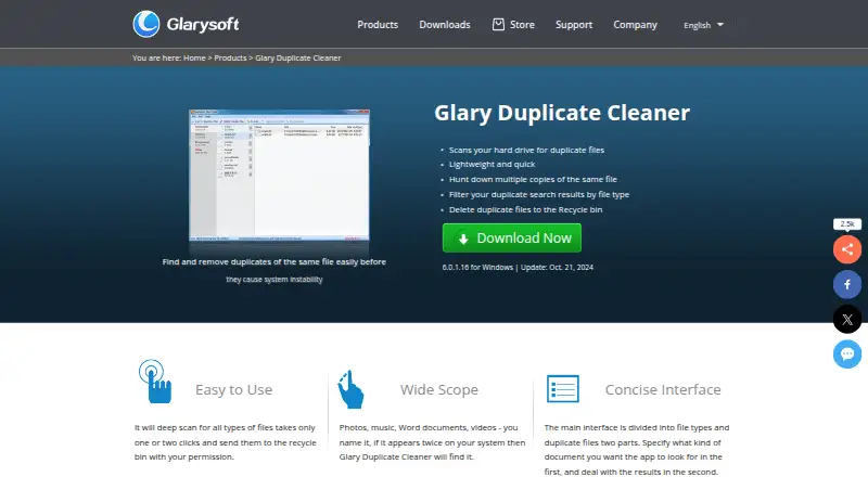 The Glary Duplicate Cleaner homepage