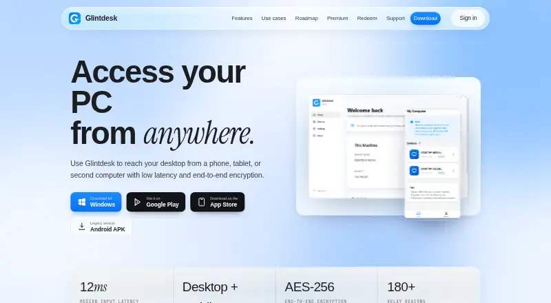 The Glintdesk homepage