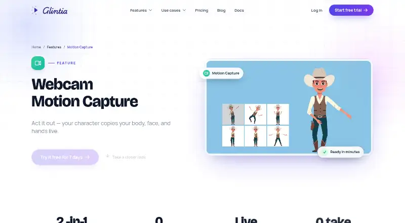 The Glintia Action Studio homepage