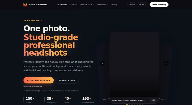 The MotuArt Portrait homepage