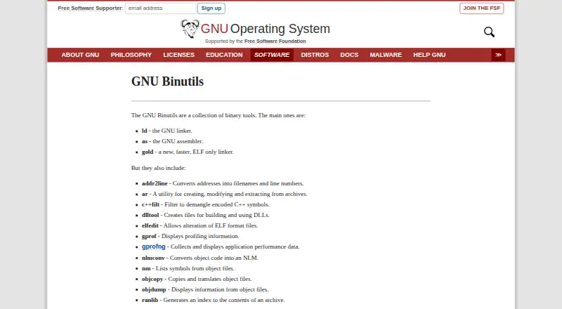 The GNU Binutils homepage