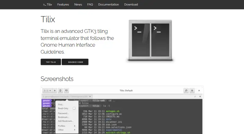 The Tilix homepage
