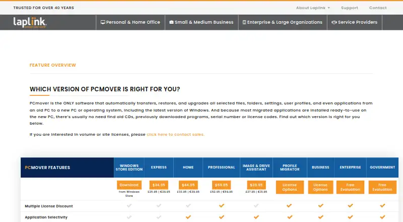 The Laplink PCmover homepage