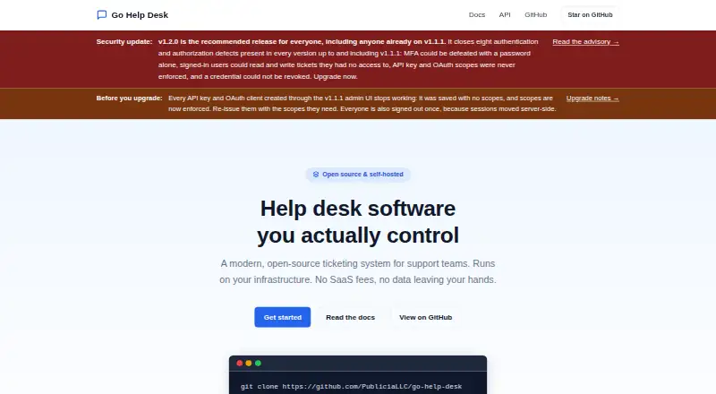 The Go Help Desk homepage