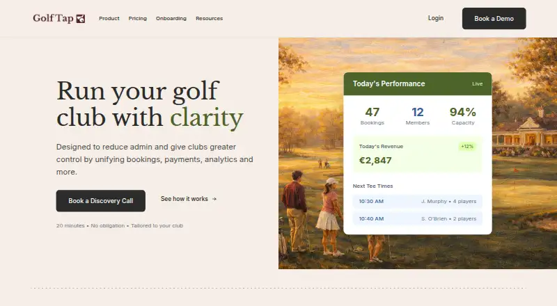 The GolfTap homepage