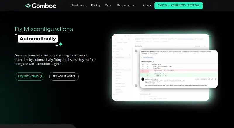 The Gomboc AI Code Security Platform homepage