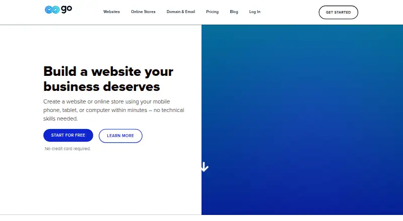 The Go Sitebuilder homepage
