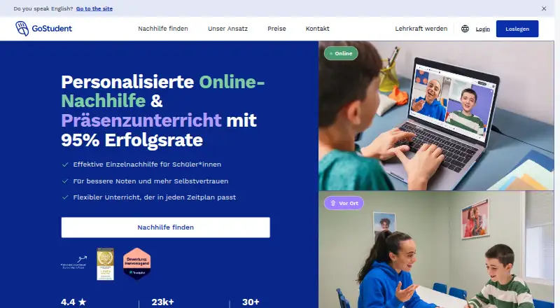 The GoStudent homepage