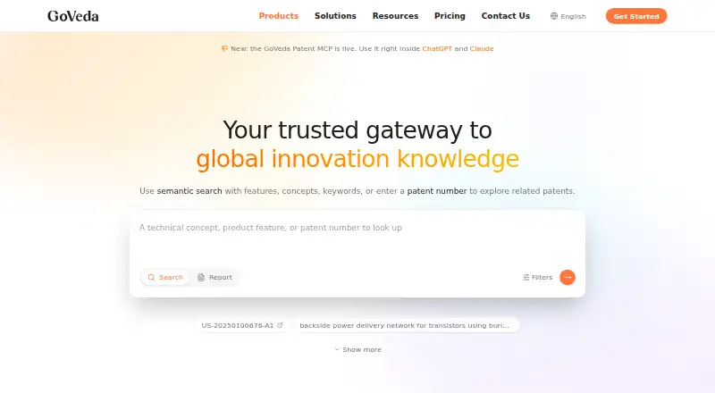 The GoVeda homepage