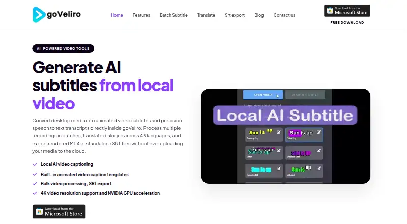 The goVeliro homepage