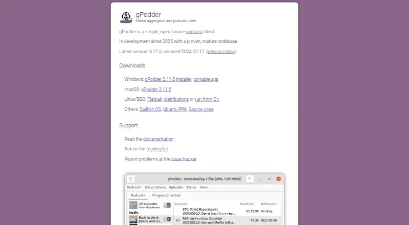 The gPodder homepage