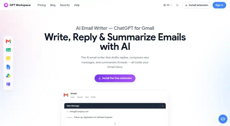 The GPT for Gmail homepage
