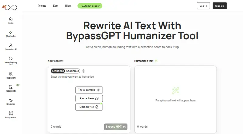 The BypassGPT homepage
