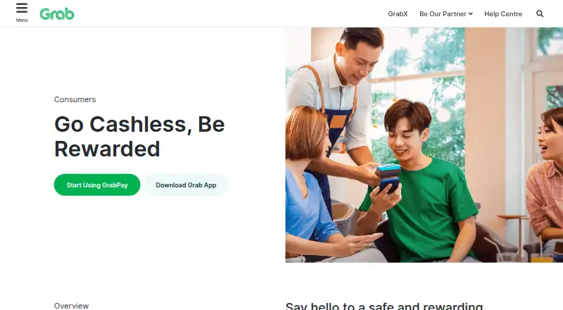 The GrabPay homepage