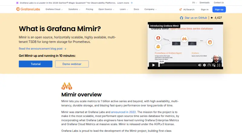 The Grafana Mimir homepage