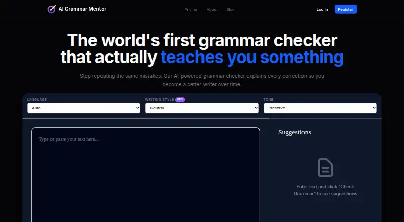 The AI Grammar Mentor homepage