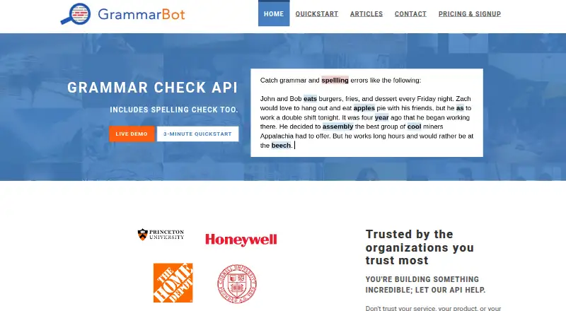 The GrammarBot homepage