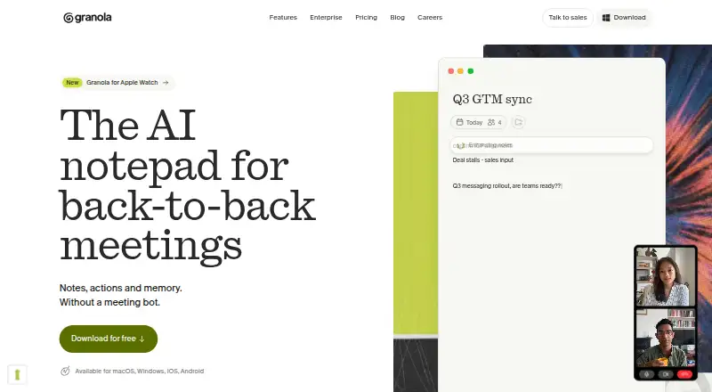 The Granola homepage