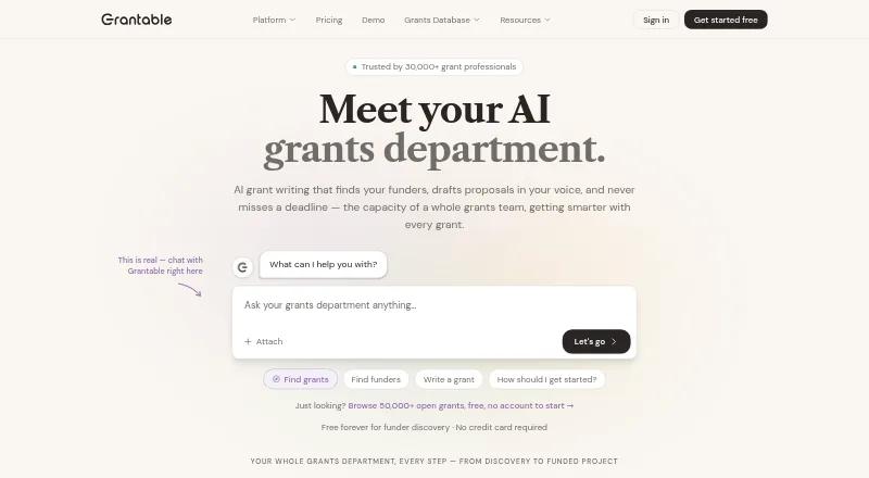 The Grantable homepage