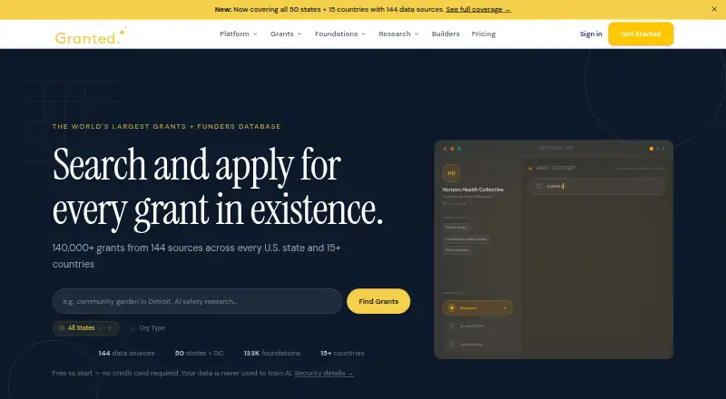 The Granted AI homepage