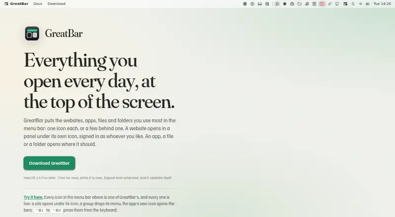 The GreatBar homepage
