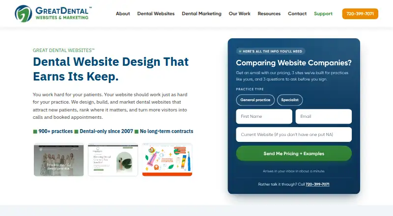 The Great Dental Websites homepage
