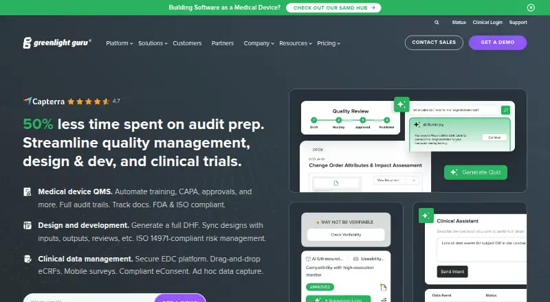 The Greenlight Guru homepage