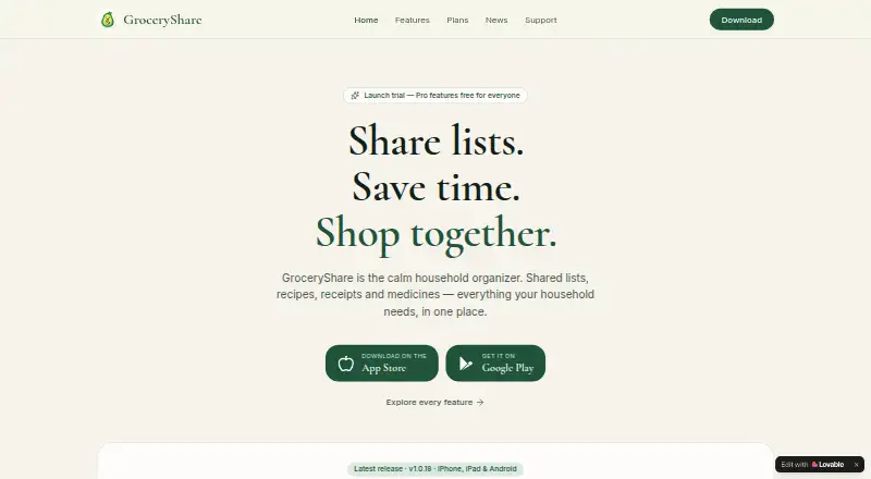 The GroceryShare homepage