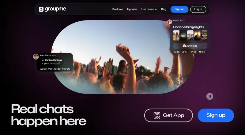 The GroupMe homepage