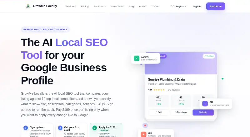 The GrowMe Locally homepage