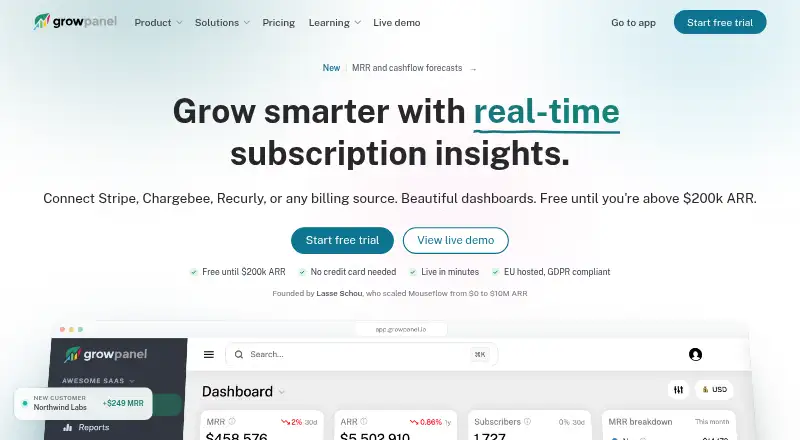 The GrowPanel homepage