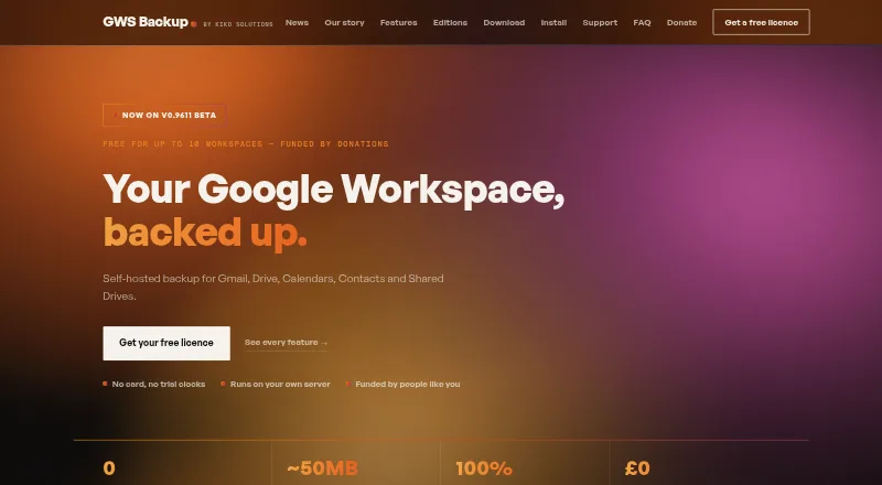 The GWS Backup homepage