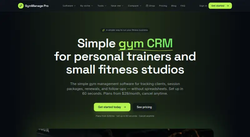 The GymManage Pro homepage