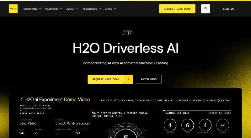 The H2O Driverless AI homepage
