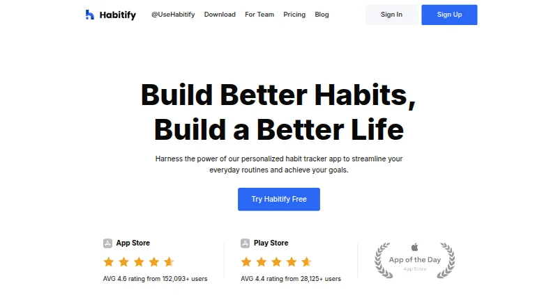 The Habitify homepage