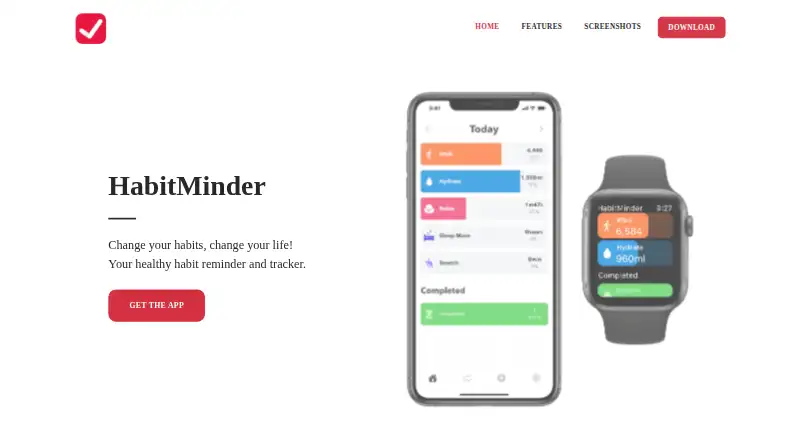 The HabitMinder homepage