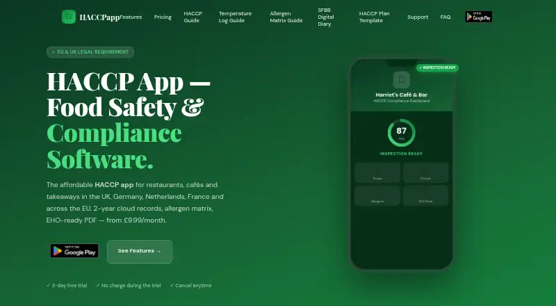 The HACCPapp homepage