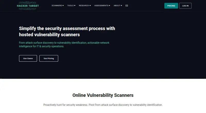 The HackerTarget TCP Port Scan homepage